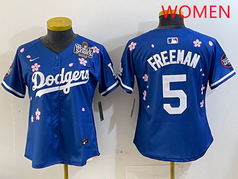 Women Los Angeles Dodgers #5 Freeman Blue Sakura Edition 2025 Nike MLB Jersey style 2->women mlb jersey->Women Jersey